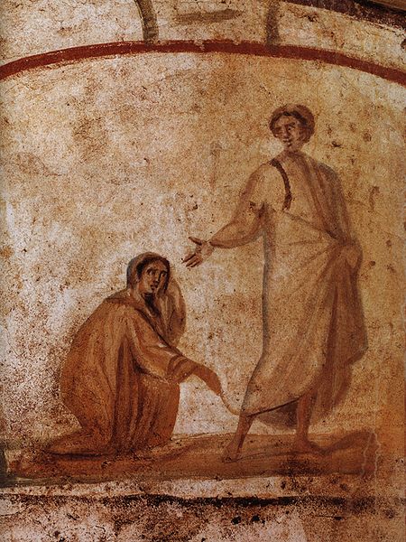 La guarigione dell’emorroissa, catacombe dei Santi Marcellino e Pietro, Roma