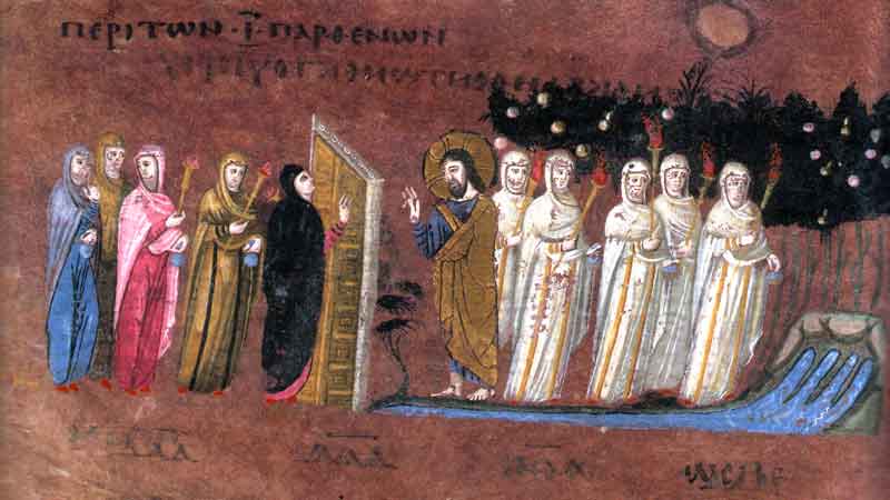 Parabola delle dieci vergini, Codice Purpureo di Rossano, metà VI sec. - Museo Diocesano di Rossano Calabro