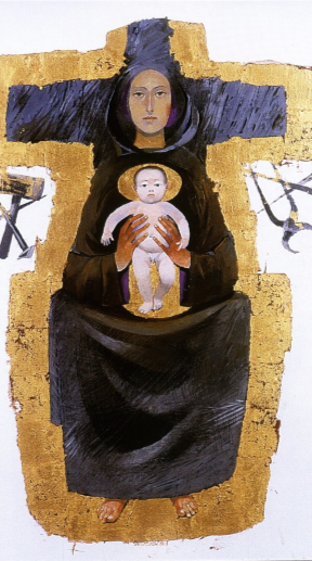 Dalle scene dell'Infanzia di Gesù - Arcabas - E' lo pseudonimo di Jean-Marie Pirot. È ritenuto dai critici “uno dei maestri dell’arte sacra contemporanea”. Nato nel 1926 a Trémery in Lorena (Francia) da madre tedesca e padre francese trascorre l'infanzia a Metz. Durante la Seconda Guerra mondiale viene arruolato nell'esercito tedesco, ma diserta e si rifugia a Parigi dove studia Belle Arti. Dal 1950, dopo il diploma, insegna presso Arti Decorative a Grenoble e dal 1960 ottiene la cattedra di pittura, fino al 1969. Prese il nome d’arte di Arcabas durante le agitazioni del maggio 1968, quando rimase colpito da due graffiti sovrapposti su di un muro che i suoi studenti avevano a disposizione per le loro libere espressioni artistiche: «L’arc» (“l’arco”) e «à bas Malraux» (“abbasso Malraux”, il Ministro della cultura). La sua fonte principale d'ispirazione è la Bibbia e il campo artistico di espressione è l'arte sacra. L'opera più importante di Arcabas è il monumentale Ensemble d'art sacre contemporain; decorazioni per la chiesa de Saint-Hugues de Chartreuse iniziate nel 1953 e terminate nel 1986. La chiesa dal 1984 è diventata Museo Dipartimentale d'Arte Sacra e racchiude una consistente porzione delle opere dell'artista.