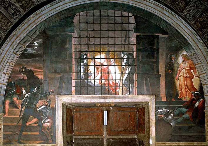 Raffaello Sanzio, Liberazione di san Pietro dal carcere,  1512-1514, Stanza Eliodoro, Musei Vaticani